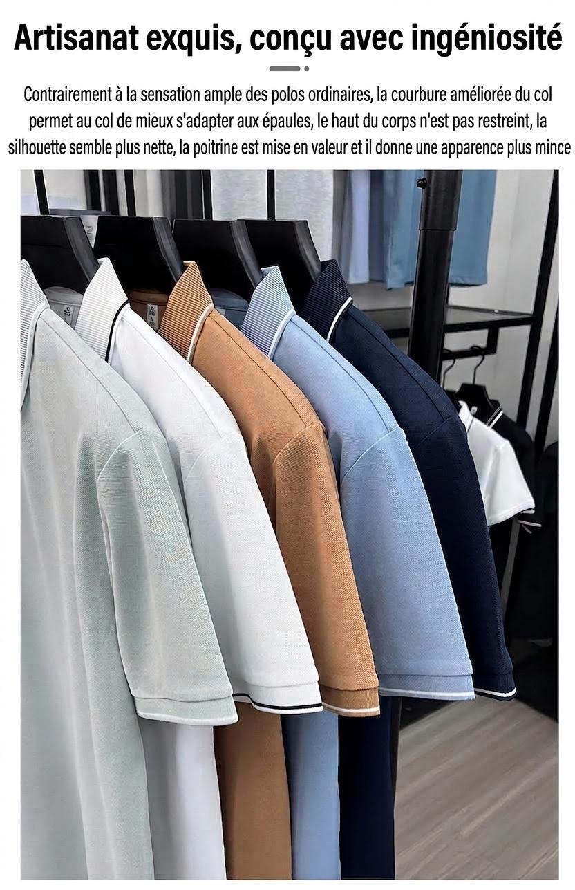 Polo décontracté à col en V pour homme - Haut en maille à manches courtes