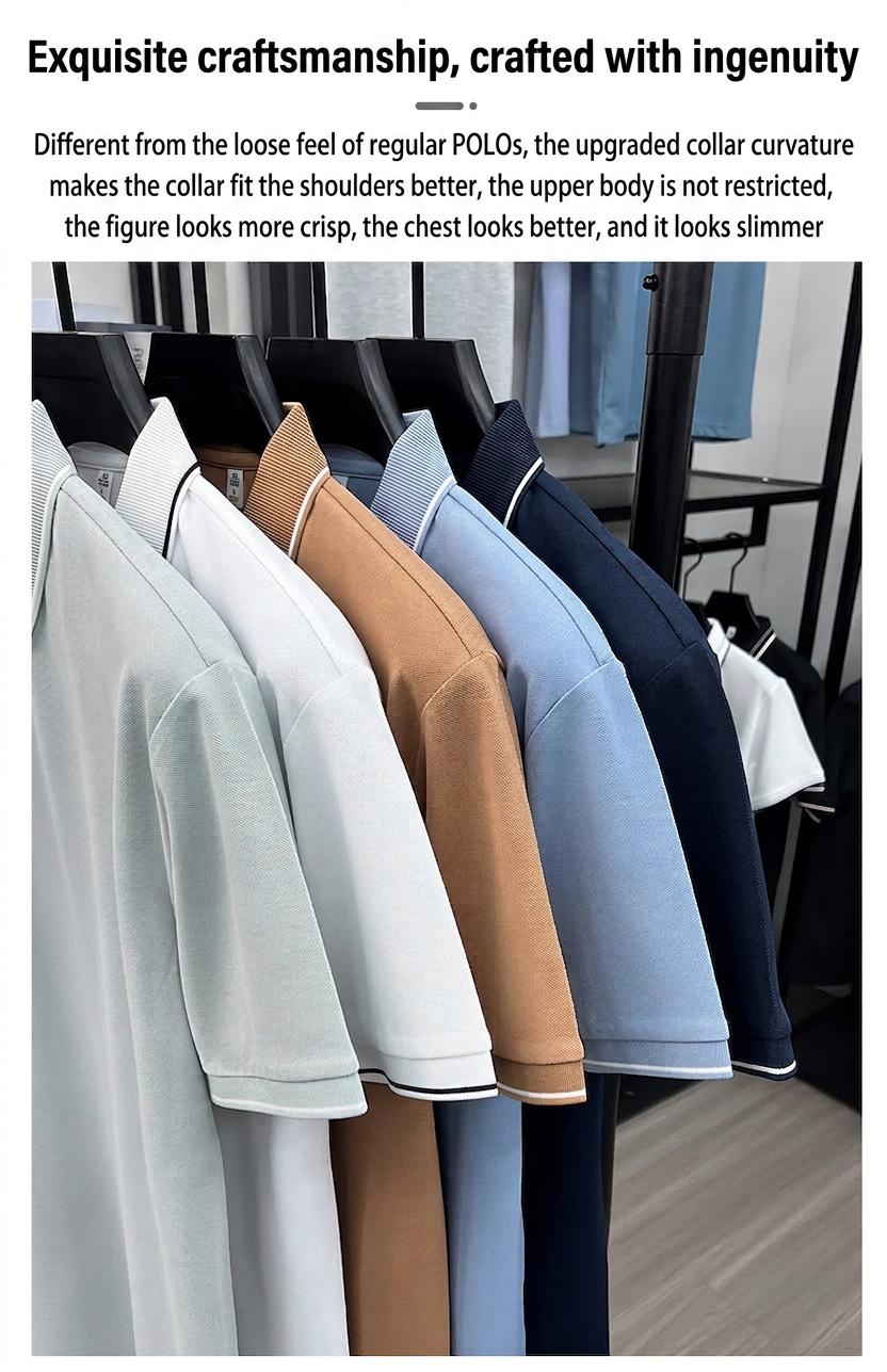 Men's Casual V-Neck Polo Shirt - Short Sleeve Knit Top