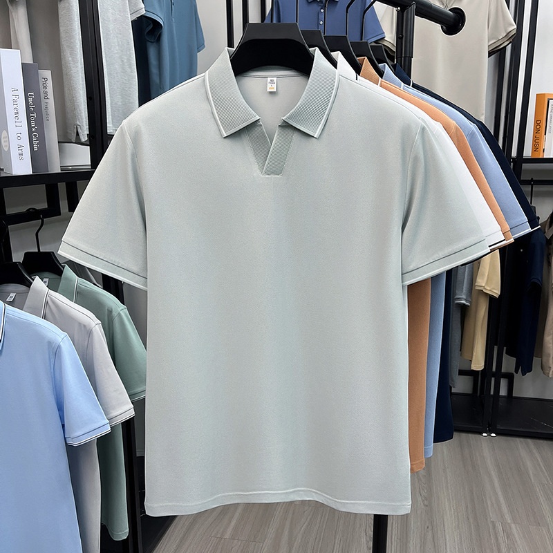 Men's Casual V-Neck Polo Shirt - Short Sleeve Knit Top