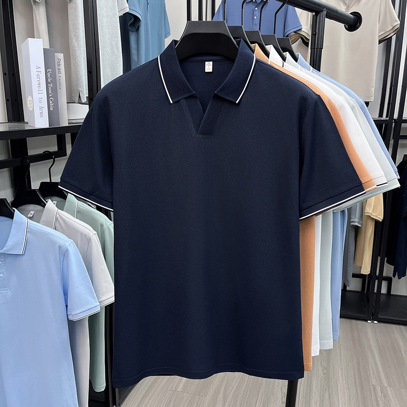 Men's Casual V-Neck Polo Shirt - Short Sleeve Knit Top