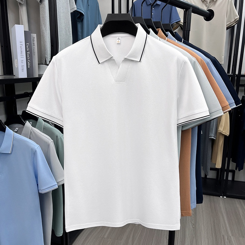 Men's Casual V-Neck Polo Shirt - Short Sleeve Knit Top
