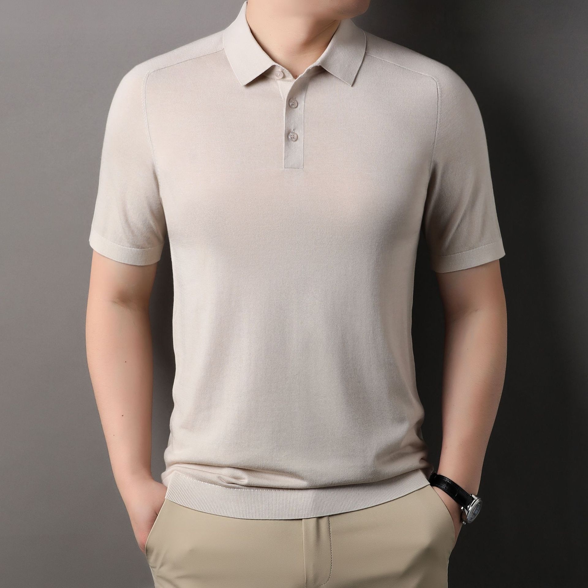Men's Knitted Short Sleeve Polo Shirt - Smart Casual Style