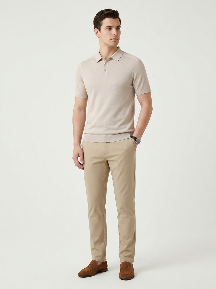 Men's Knitted Short Sleeve Polo Shirt - Smart Casual Style