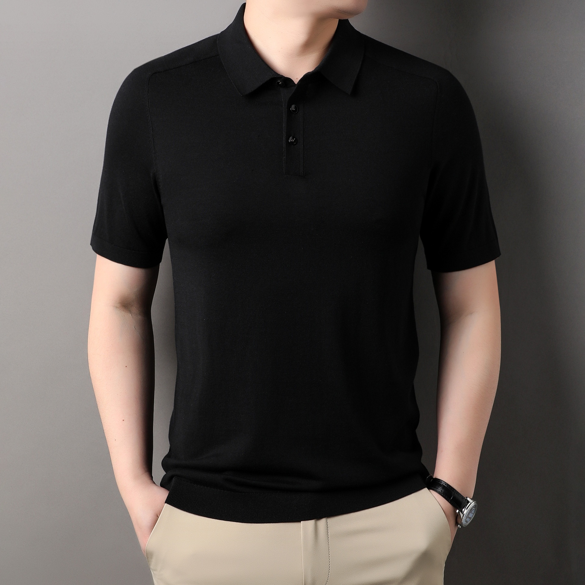 Men's Knitted Short Sleeve Polo Shirt - Smart Casual Style