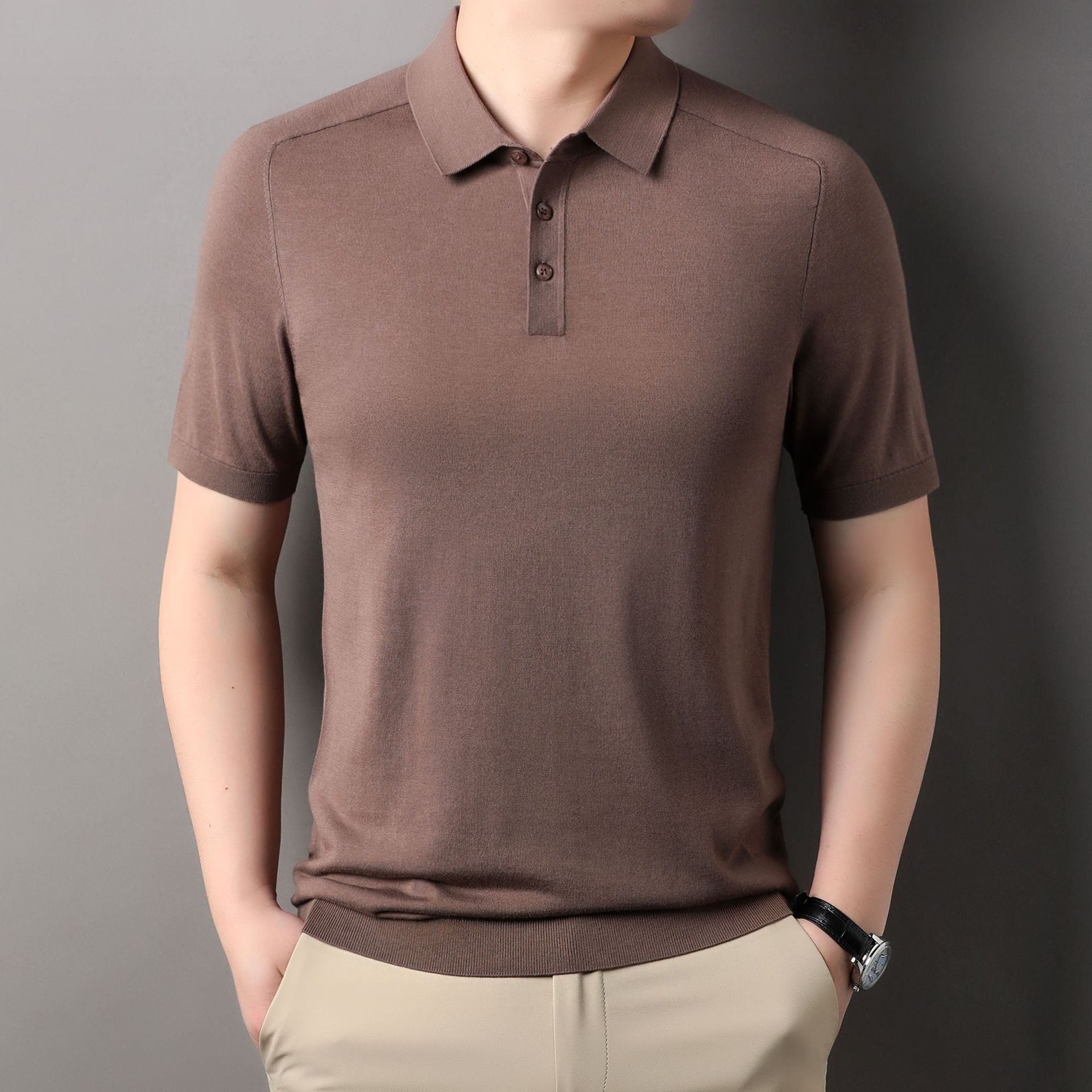 Men's Knitted Short Sleeve Polo Shirt - Smart Casual Style