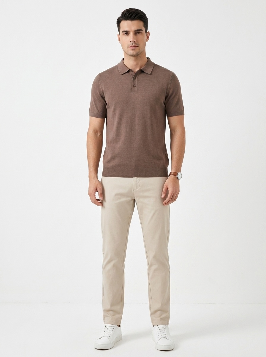 Men's Knitted Short Sleeve Polo Shirt - Smart Casual Style
