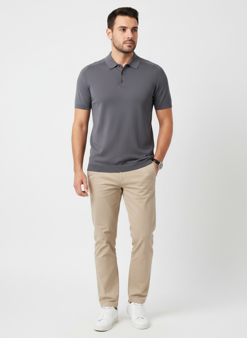 Men's Knitted Short Sleeve Polo Shirt - Smart Casual Style