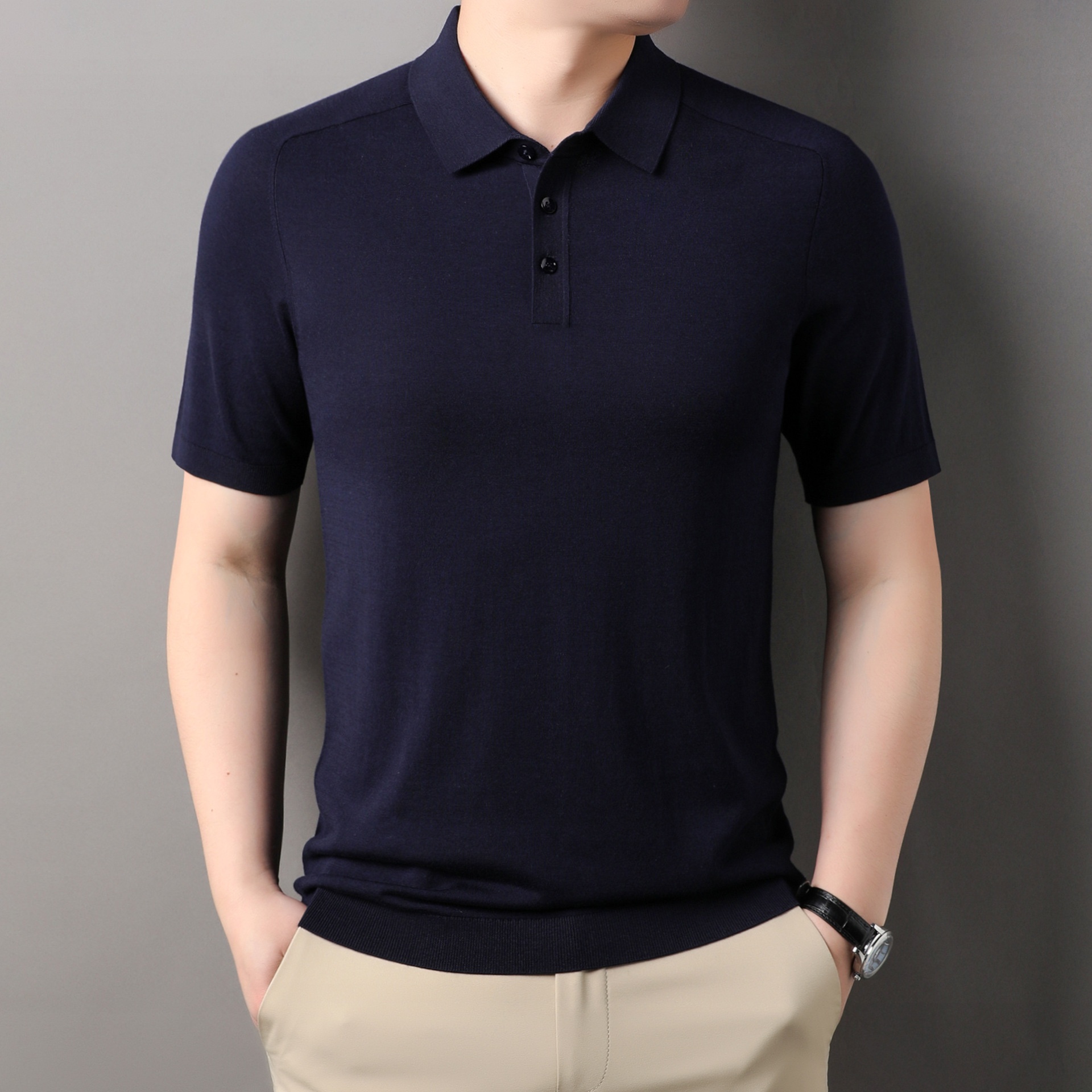 Men's Knitted Short Sleeve Polo Shirt - Smart Casual Style