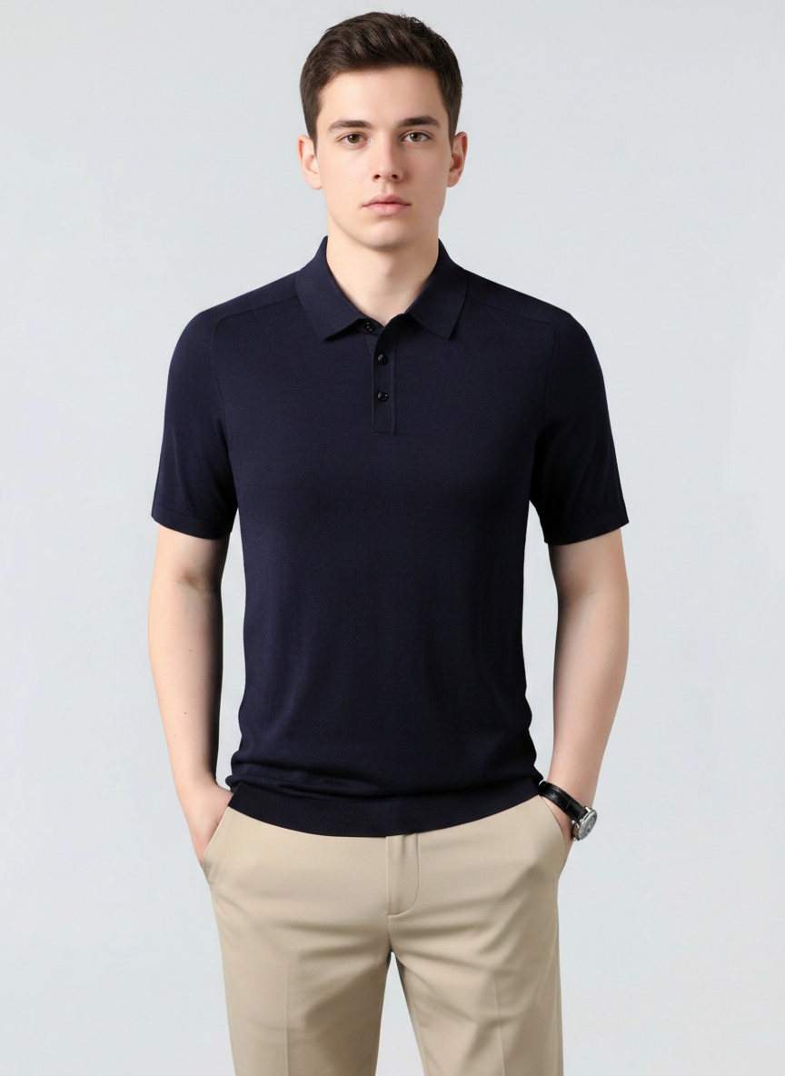 Men's Knitted Short Sleeve Polo Shirt - Smart Casual Style