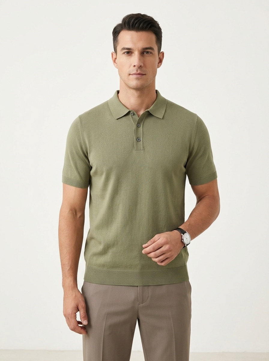 Men's Knitted Short Sleeve Polo Shirt - Smart Casual Style