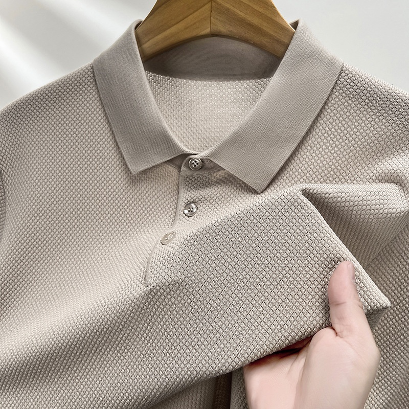 Men's Knitted Polo Shirt - Short Sleeve Textured Comfort