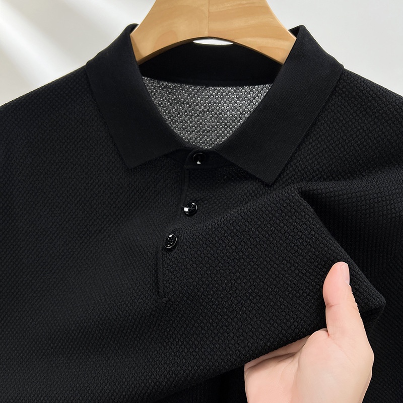 Men's Knitted Polo Shirt - Short Sleeve Textured Comfort
