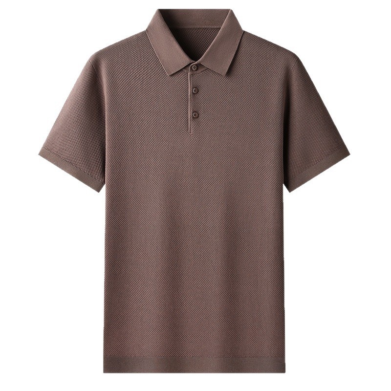 Men's Knitted Polo Shirt - Short Sleeve Textured Comfort