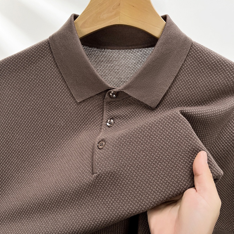 Men's Knitted Polo Shirt - Short Sleeve Textured Comfort