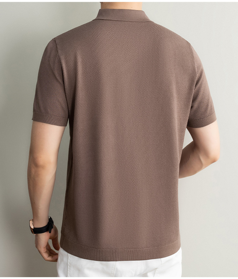 Men's Knitted Polo Shirt - Short Sleeve Textured Comfort