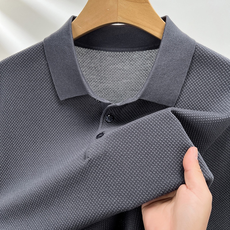 Men's Knitted Polo Shirt - Short Sleeve Textured Comfort