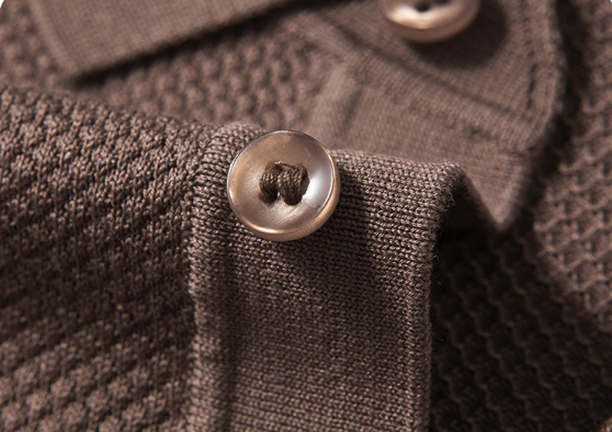 Men's Knitted Polo Shirt - Short Sleeve Textured Comfort