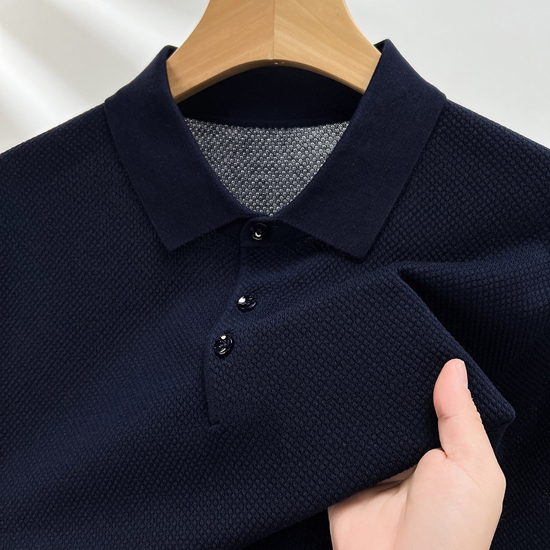 Men's Knitted Polo Shirt - Short Sleeve Textured Comfort