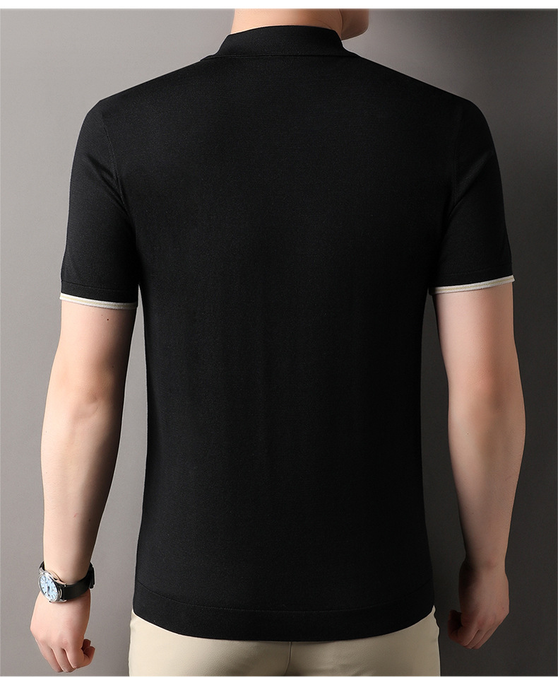 Men's Knitted V-Neck Short Sleeve Polo Shirt