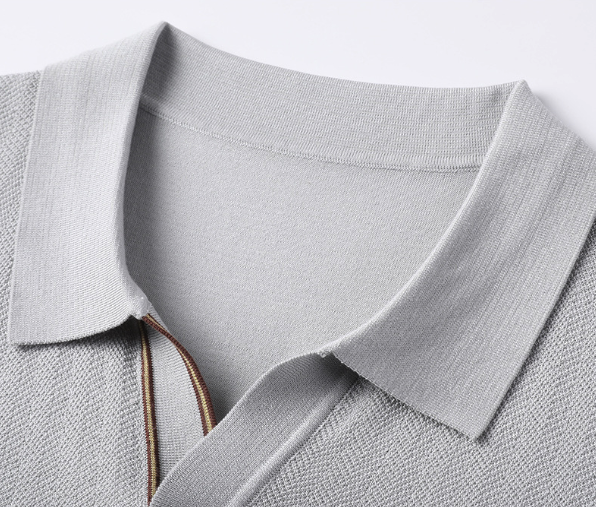 Men's Knitted V-Neck Short Sleeve Polo Shirt