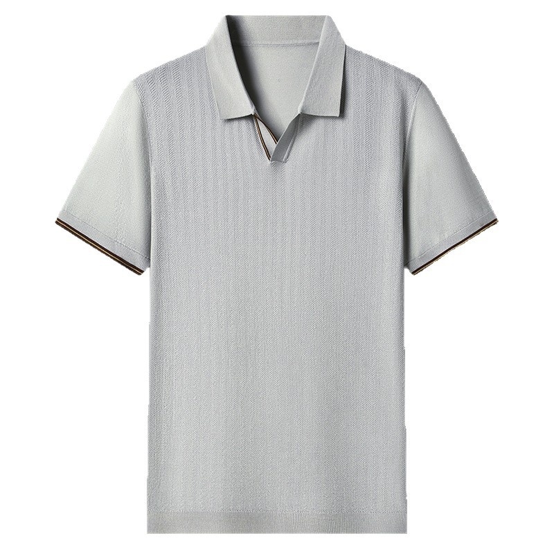Men's Knitted V-Neck Short Sleeve Polo Shirt