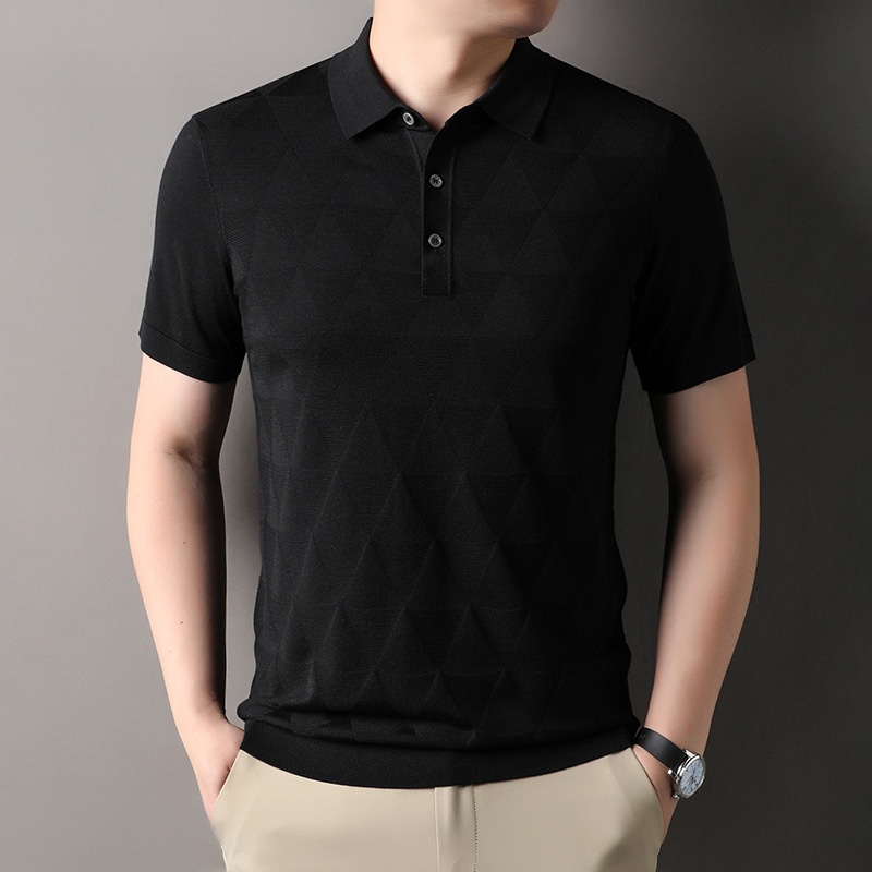 Men's Geometric Textured Knit Polo Shirt