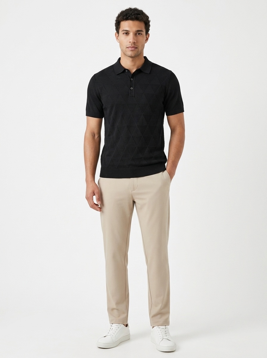 Men's Geometric Textured Knit Polo Shirt