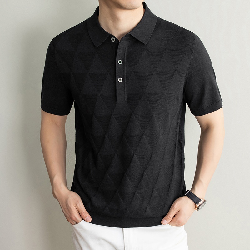Men's Geometric Textured Knit Polo Shirt