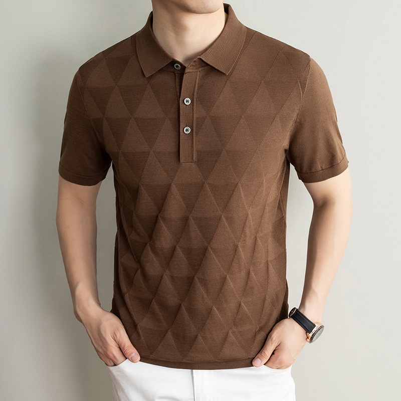 Men's Geometric Textured Knit Polo Shirt