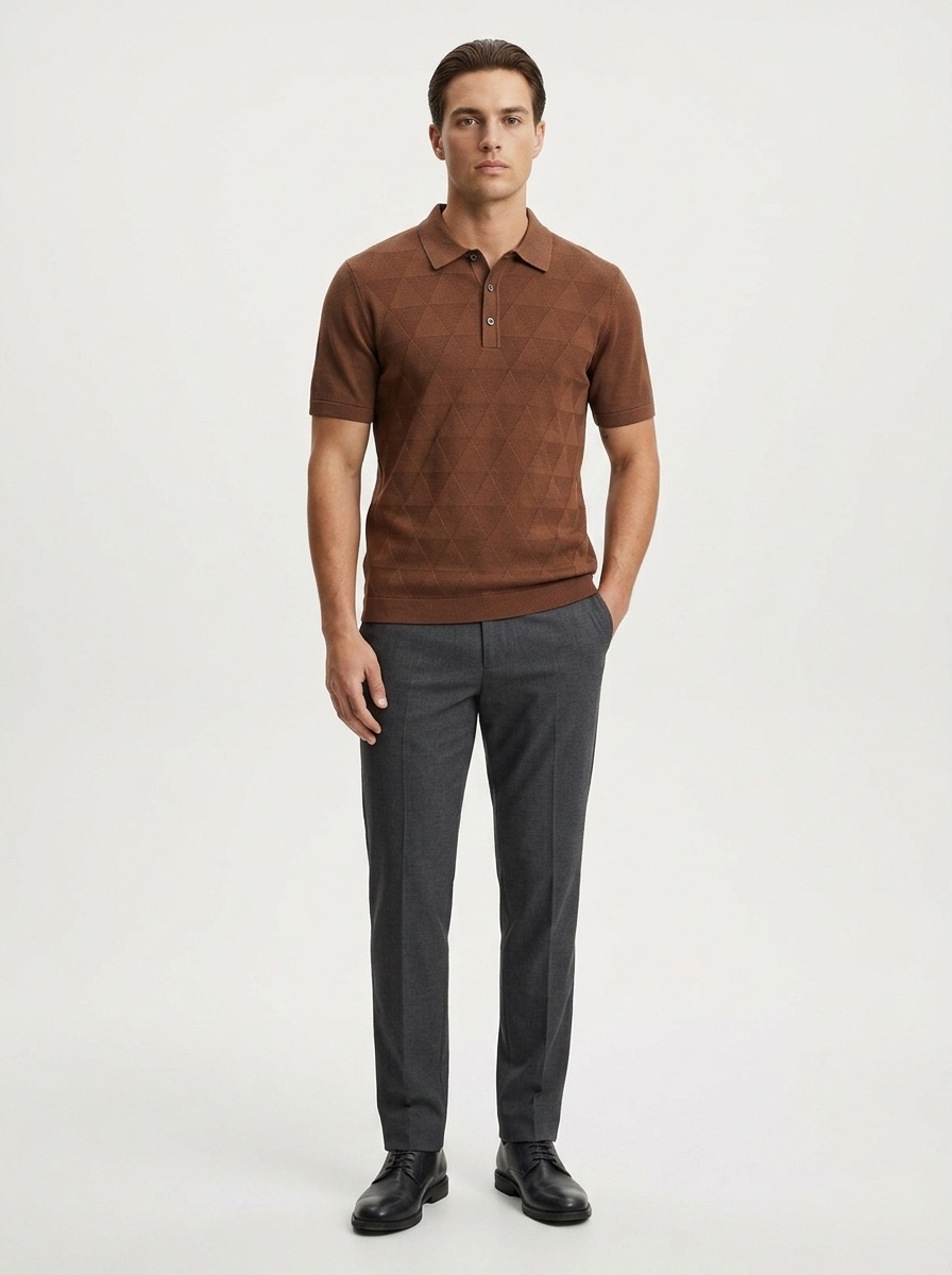 Men's Geometric Textured Knit Polo Shirt