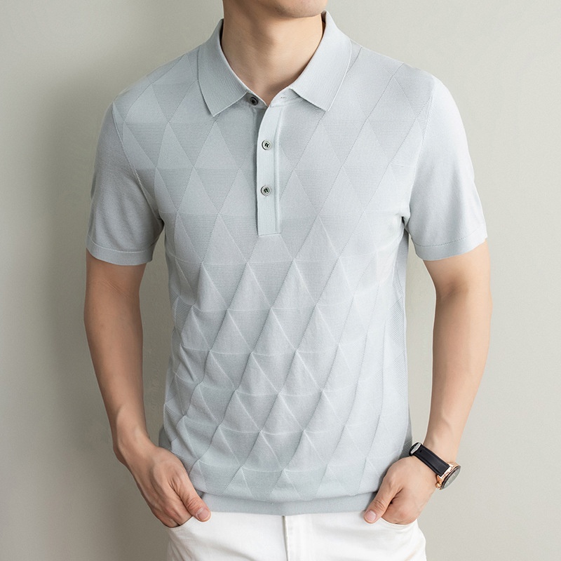 Men's Geometric Textured Knit Polo Shirt