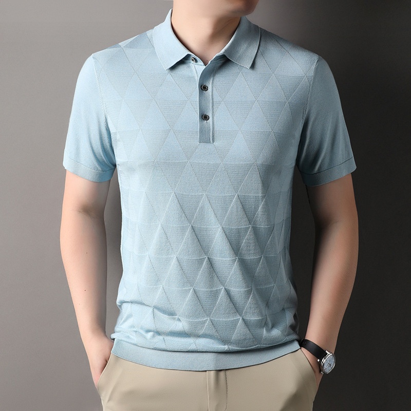 Men's Geometric Textured Knit Polo Shirt