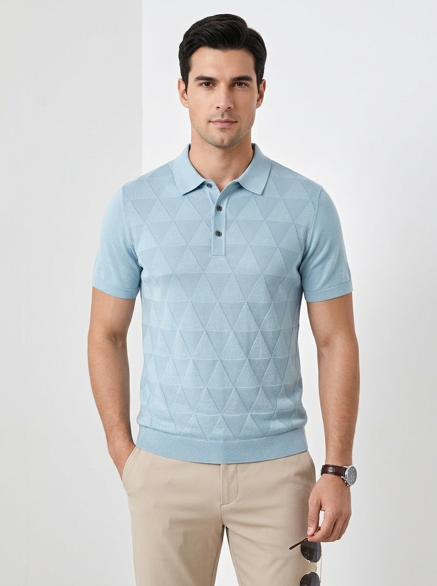 Men's Geometric Textured Knit Polo Shirt