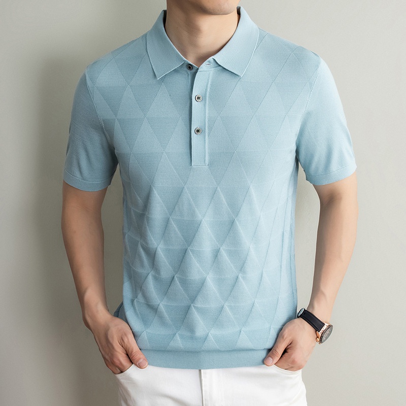Men's Geometric Textured Knit Polo Shirt