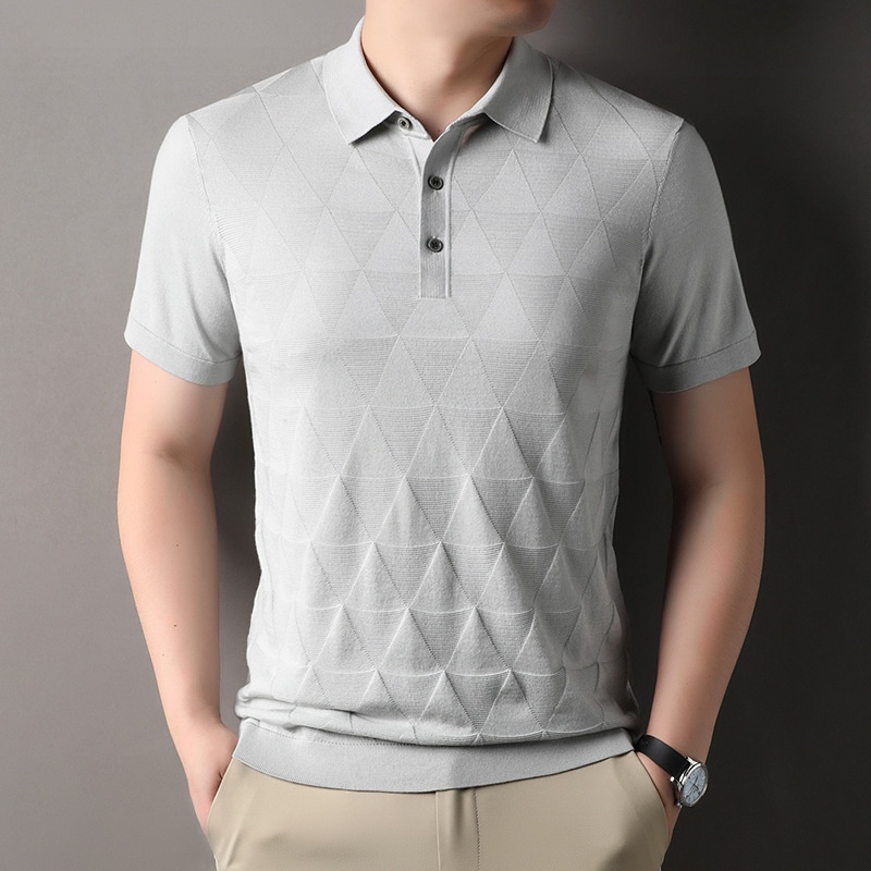Men's Geometric Textured Knit Polo Shirt