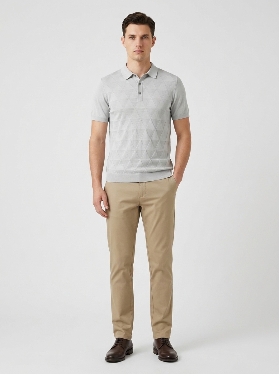 Men's Geometric Textured Knit Polo Shirt