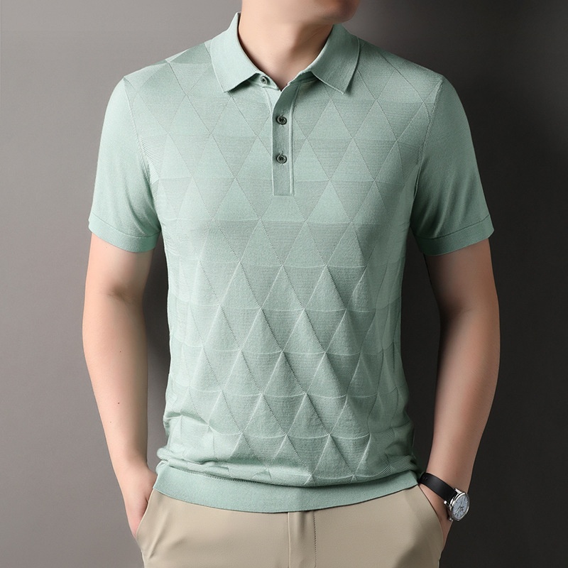 Men's Geometric Textured Knit Polo Shirt