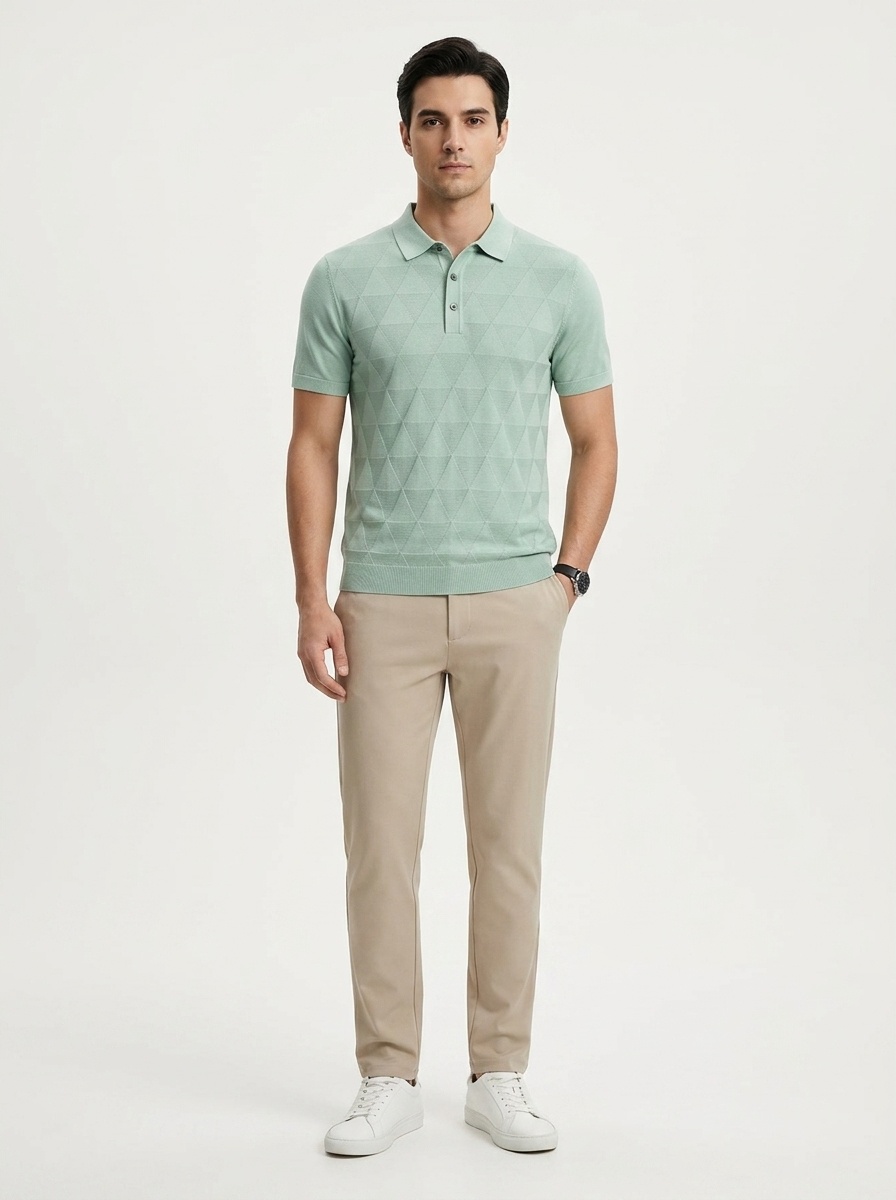 Men's Geometric Textured Knit Polo Shirt