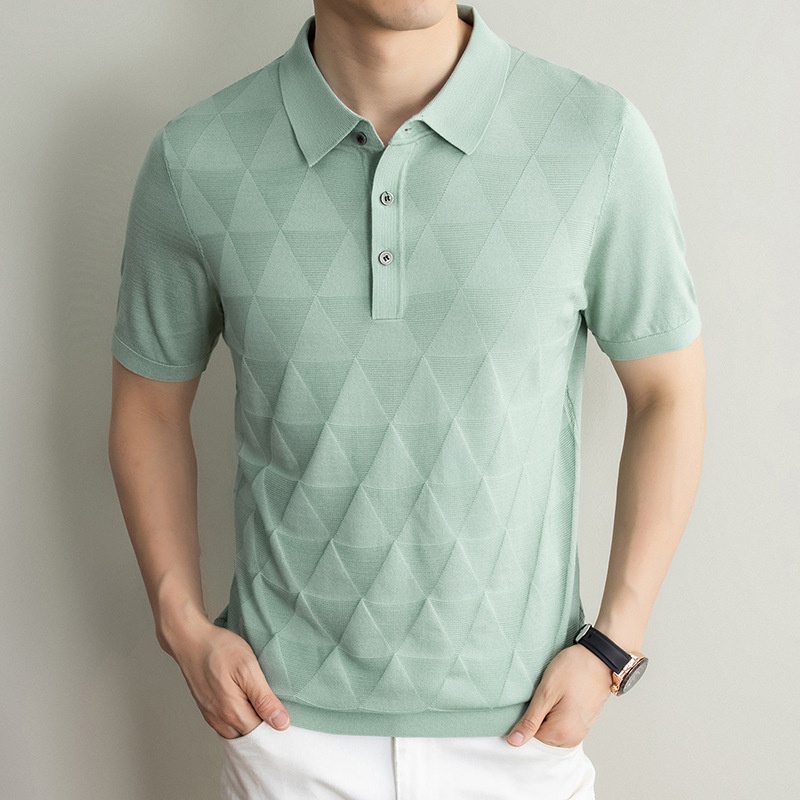 Men's Geometric Textured Knit Polo Shirt