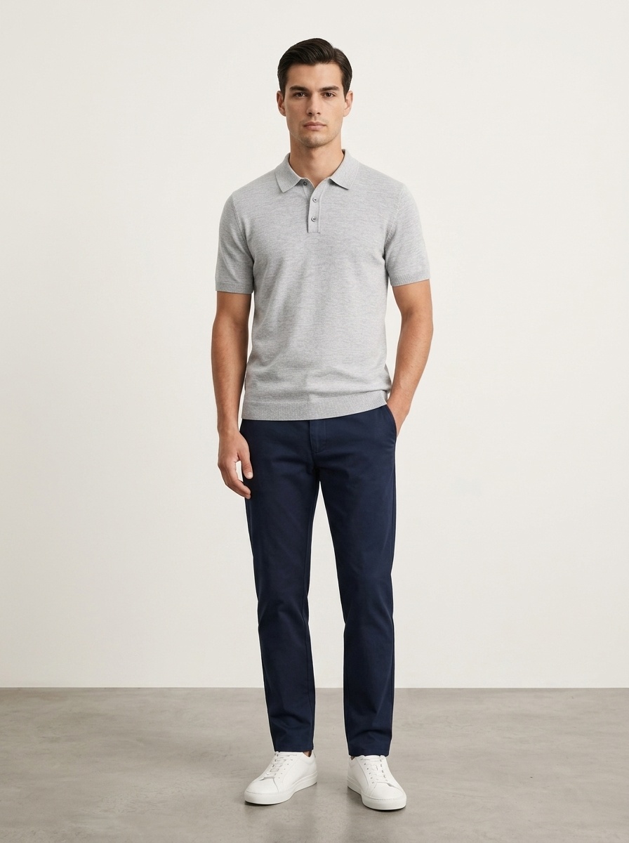 Men's Knitted Short Sleeve Polo Shirt - Casual & Breathable