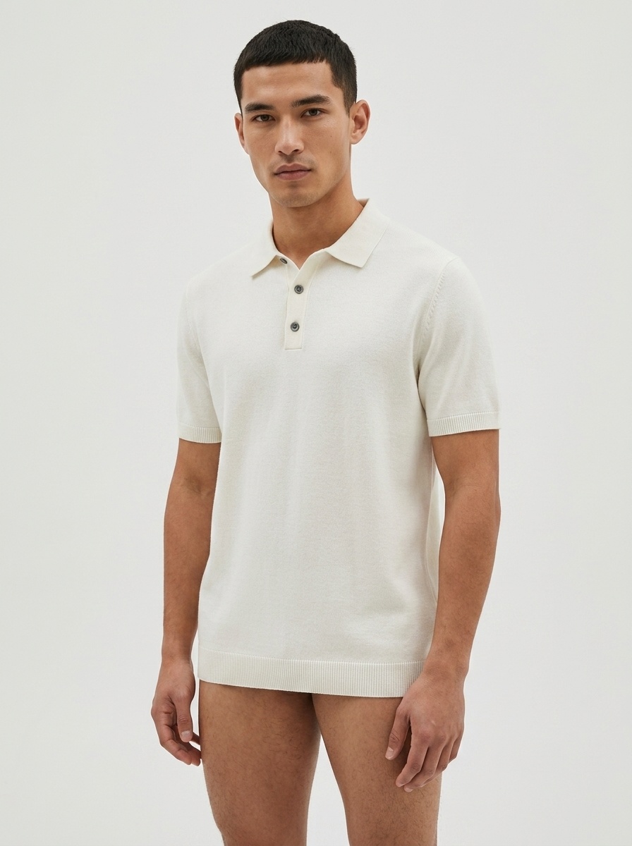Men's Knitted Short Sleeve Polo Shirt - Casual & Breathable
