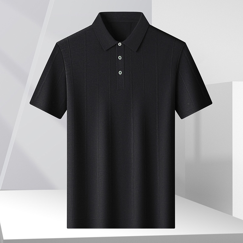 Men's Knitted Ribbed Polo Shirt - Short Sleeve Casual Top