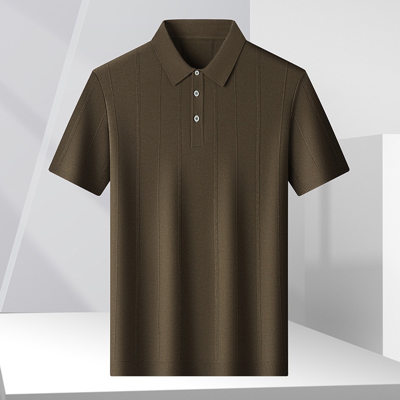 Men's Knitted Ribbed Polo Shirt - Short Sleeve Casual Top