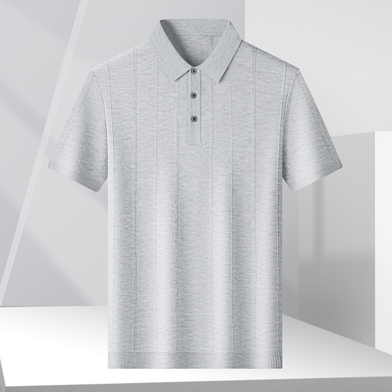 Men's Knitted Ribbed Polo Shirt - Short Sleeve Casual Top