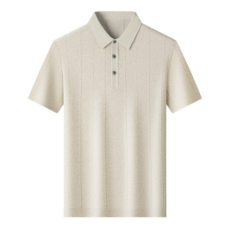 Men's Knitted Ribbed Polo Shirt - Short Sleeve Casual Top