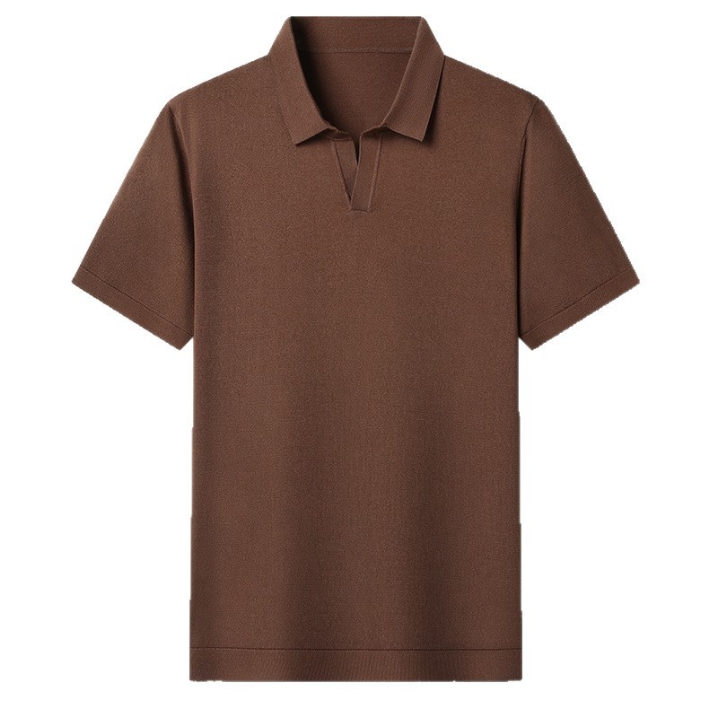 Men's Knitted Polo Shirt - Short Sleeve V-Neck