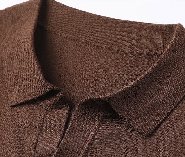 Men's Knitted Polo Shirt - Short Sleeve V-Neck