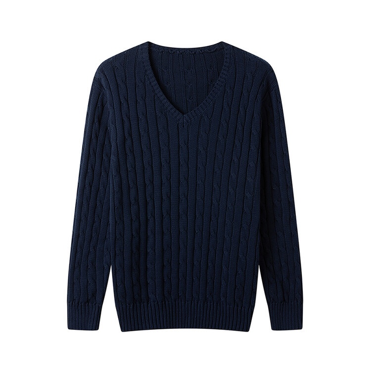Men's V-Neck Cable Knit Sweater Casual Cotton Pullover Knitwear