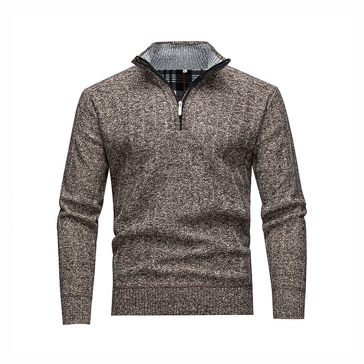 Men's Fleece Lined Mock Neck Half-Zip Knit Sweater Thick Pullover
