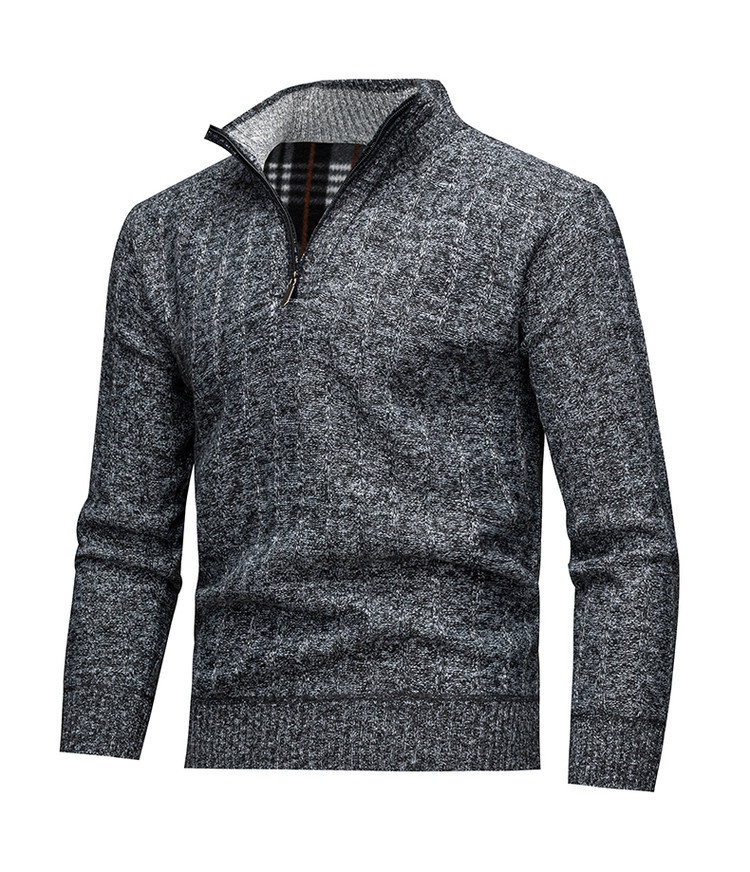 Men's Fleece Lined Mock Neck Half-Zip Knit Sweater Thick Pullover
